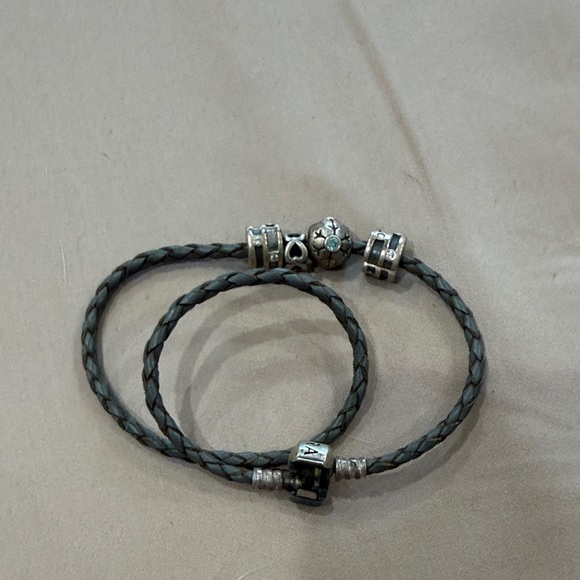 Pandora Other - Pandora Braided Leather Bracelet with Silver Charms